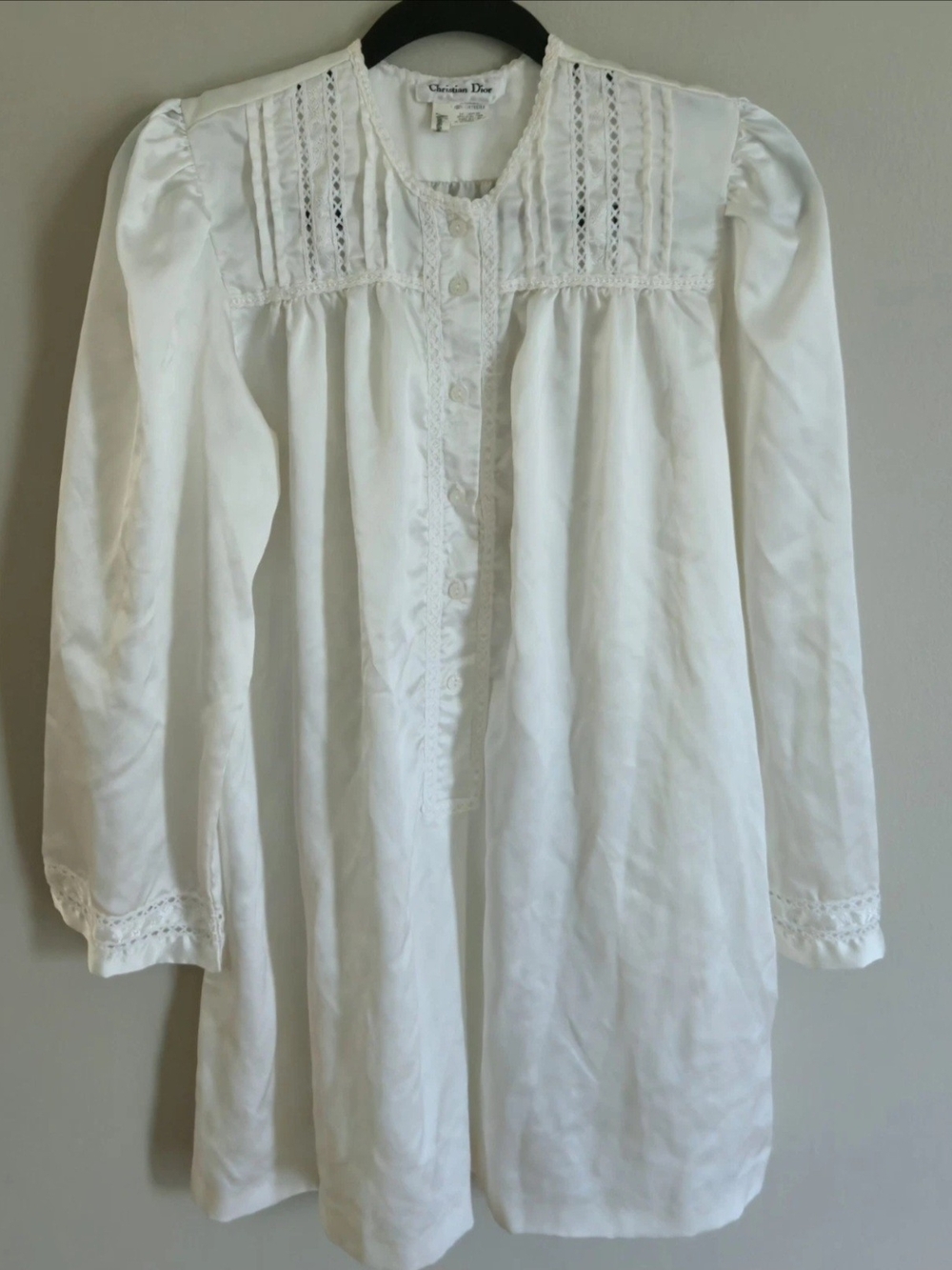 Vintage Christian Dior Cream Ivory Lace-trim Prairie Nightgown Sleep Dress